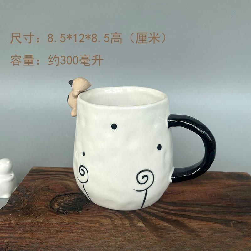 

Minimalist Irregular Hand-Painted Black White Cat Ceramic Coffee Mug Light Luxury Fun Cup 300ml