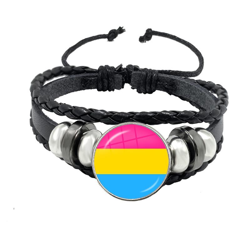 LGBT Leather Bracelet Bi Pride Glass Cabochon Dome Gay Pride Rainbow Flag Photo Bangle Jewelry For Women Men Lovers Gift