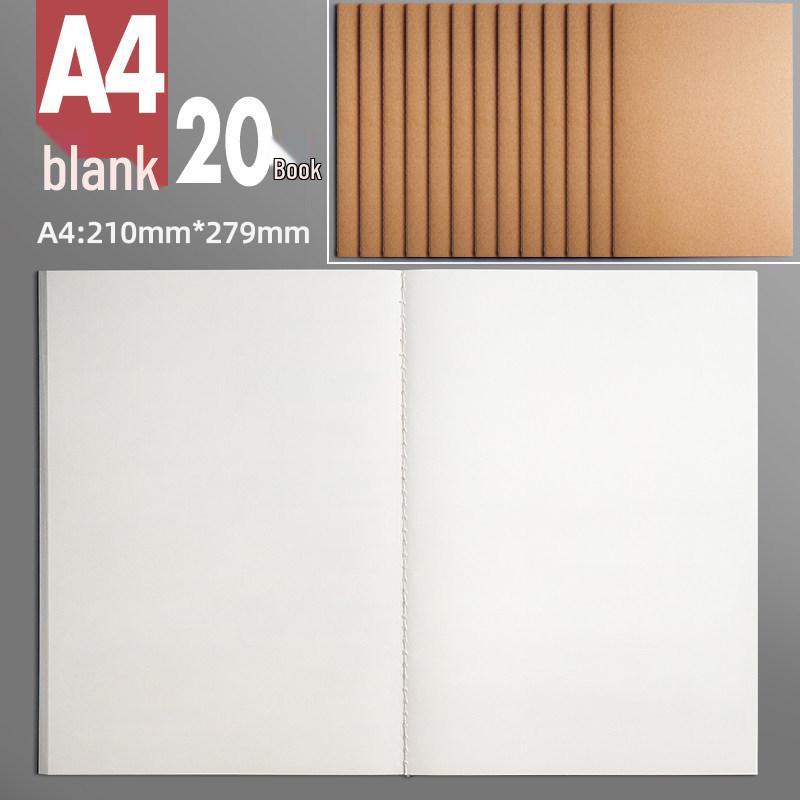 Set of 4 Large Gridless Cowhide Notebooks with Plain Pages for Students' Sketching and Drafting