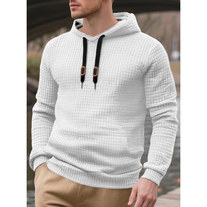 Mens Waffle Knit Hooded Sweatshirt Casual Loose Pullover Long Sleeve