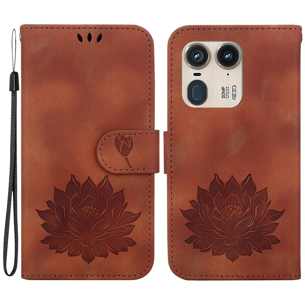 For Motorola Edge 50 Ultra 5G/Moto X50 Ultra 5G Wallet Phone Stand Case Imprinted Lotus Pattern PU Leather Phone Cover