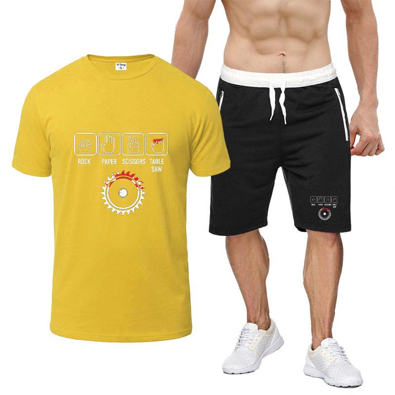 Rock Paper Scissors Table Saw Funny Carpenter Man's New Nine Color Short Sleeved Suit Summer T-Shirt Casual Shorts 2-piece Set