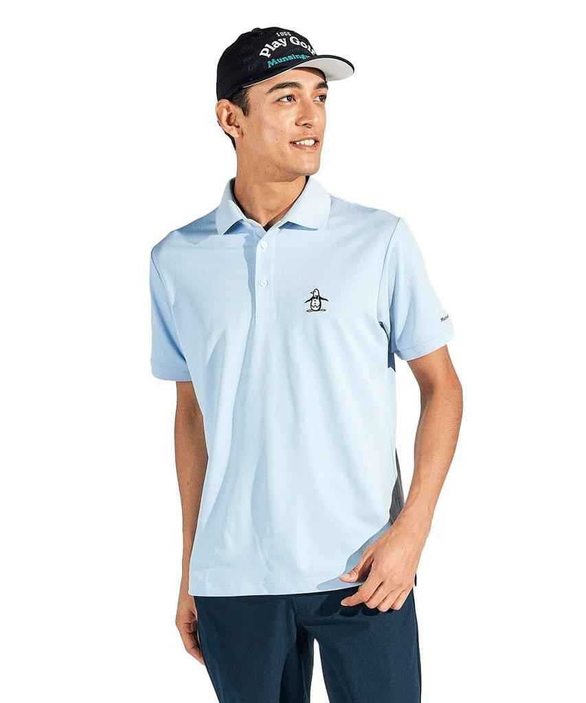 Shirt with SA00 [Munsingwear] Short-sleeved Collar, Pique, Stretch, Sweat-wicking, Quick-drying, Sunscreen, Golf, MG5SHS81M, Men's, (sax)