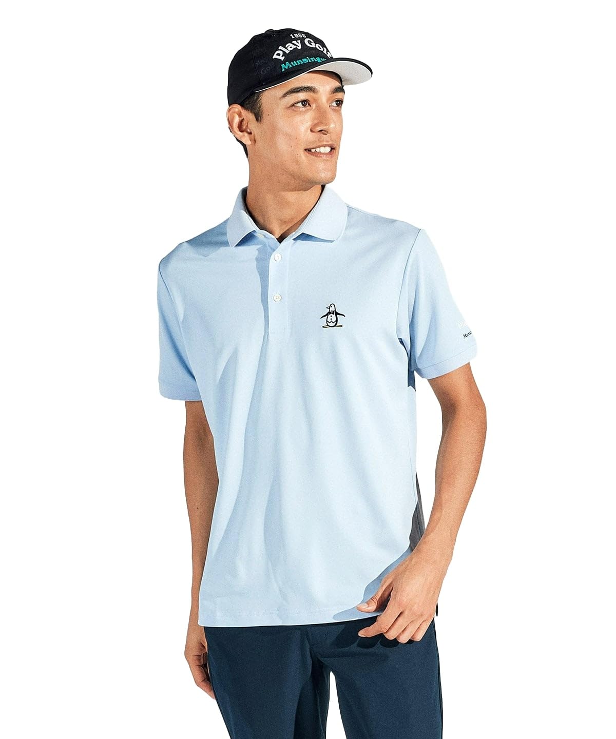 

shirt with SA00 [Munsingwear] Short-sleeved collar, pique, stretch, sweat-wicking, quick-drying, sunscreen, golf, MG5SHS81M, men s, (sax)