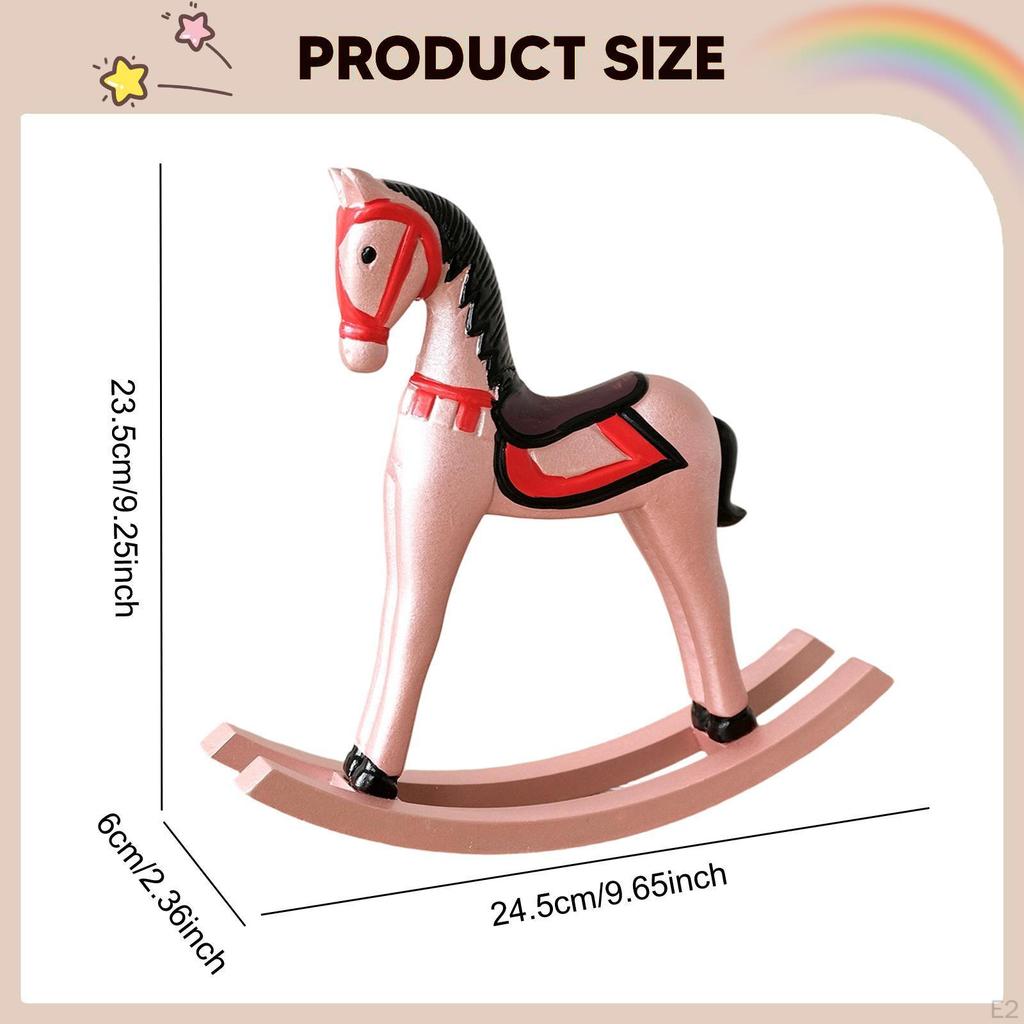Rocking Horse Statue Wooden Figurine Collectible Creative Portable Animal Sculpture for