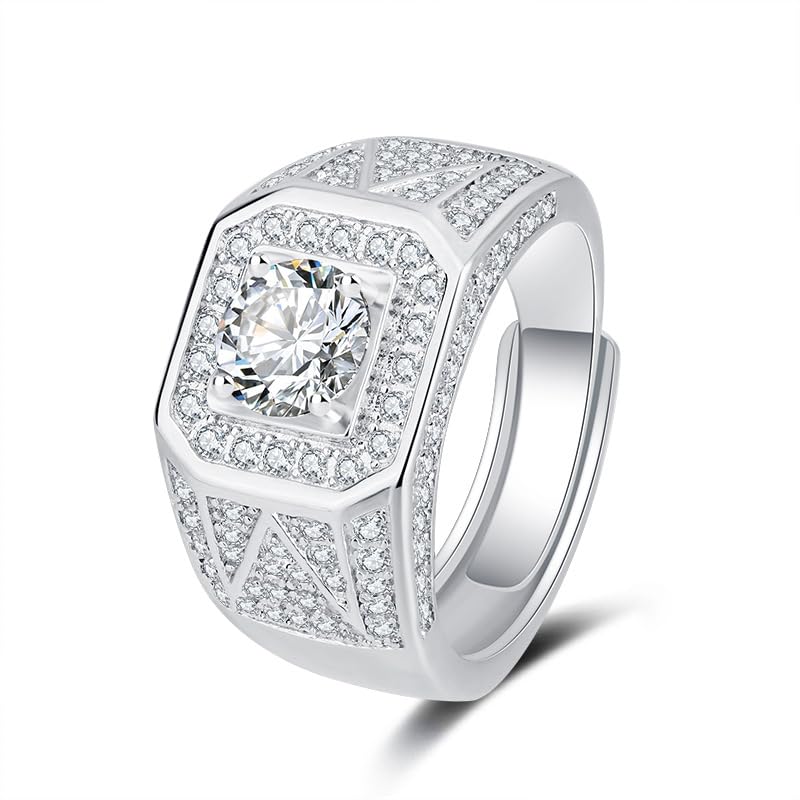

[Rockyu] mens ring silver made of copper CZ Diamond ring micro pave classic design for men wedding engagement birthday present