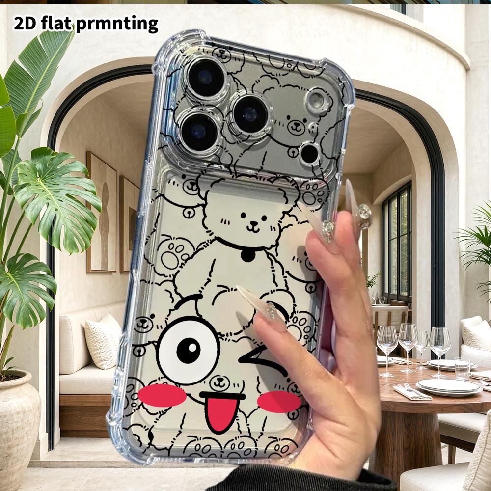 Phone Case: 2D flat suitable for iPhone 18 17 16 15 14 13 Pro, transparent four corner protective case, wink emoji, Christmas and Halloween gift