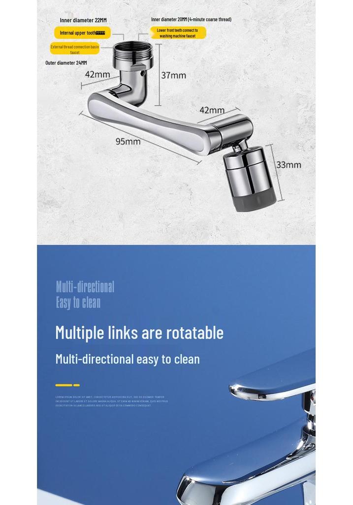Universal 1080° Rotating Faucet with Lifting Anti-Splash Spout for Bathroom Face Washing and Brushing Teeth