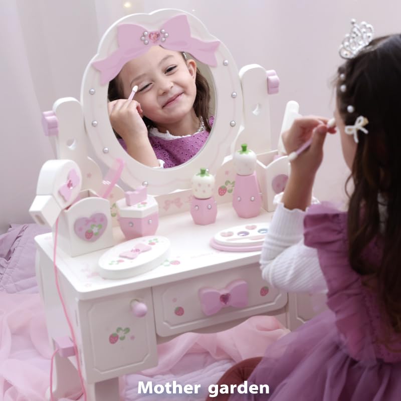 Mother Garden Play Kitchen Set, Wooden Dresser, Toy Set [Sweet Strawberry Tiara Dresser], 12 Accessories