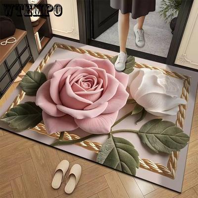 3D Eingangsblumen Teppich Badezimmer Bodenmatte Eingangstür Badezimmer Anti-Rutsch-Matte Fußmatte