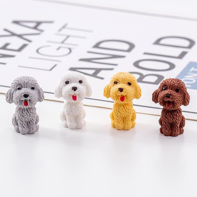 4Pcs/set  Cute Dog Pencil Cartoon Teddy Rubber Eraser Kids School Office Stationery Supplies