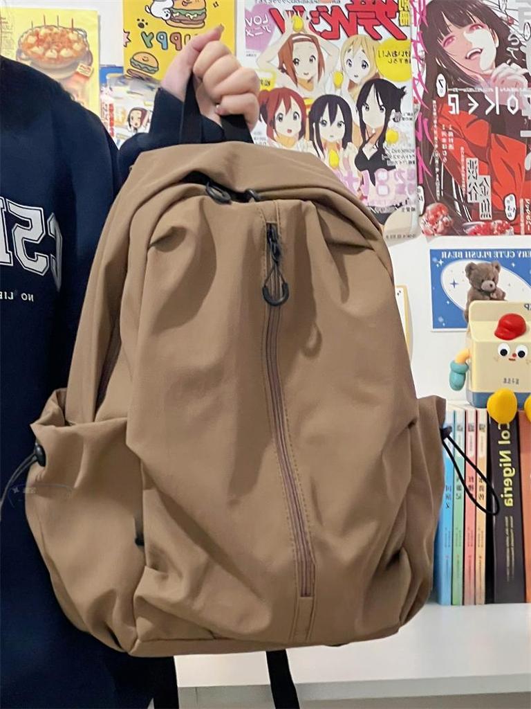 Korean simple solid color zipper computer backpack university high school schoolbag campus commuting