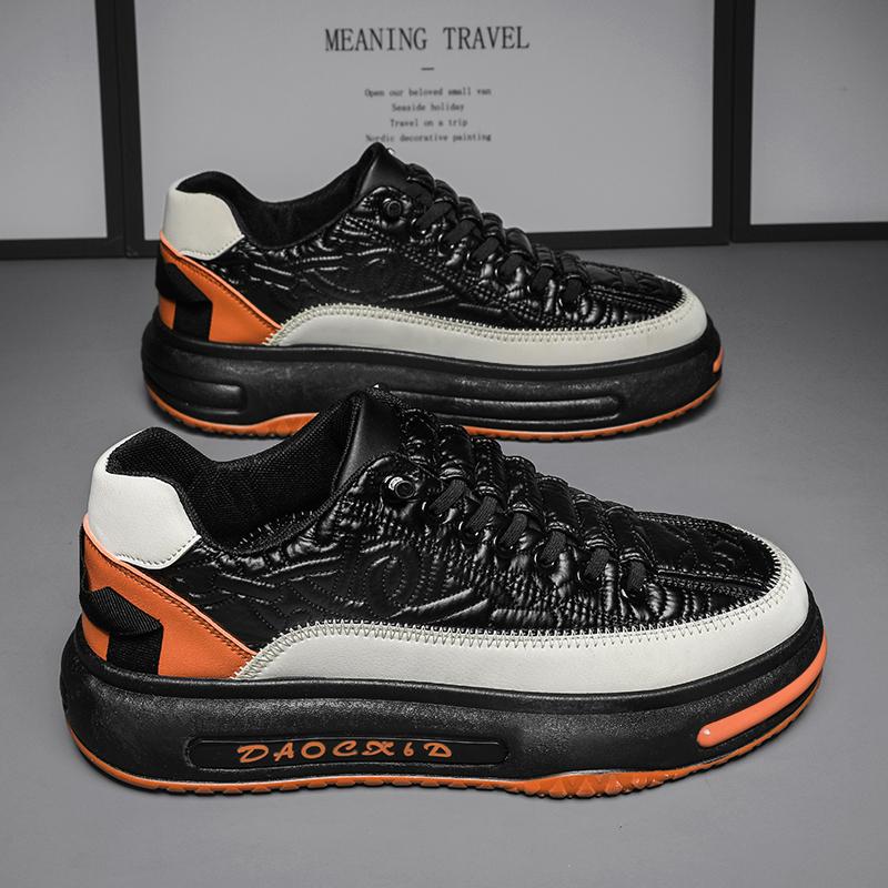 High Top Chunky Sneaker Men Winter Plush Warm Snow Boots Fashion Casual Leather/Down Upper Height Increased Flat Platform Shoes