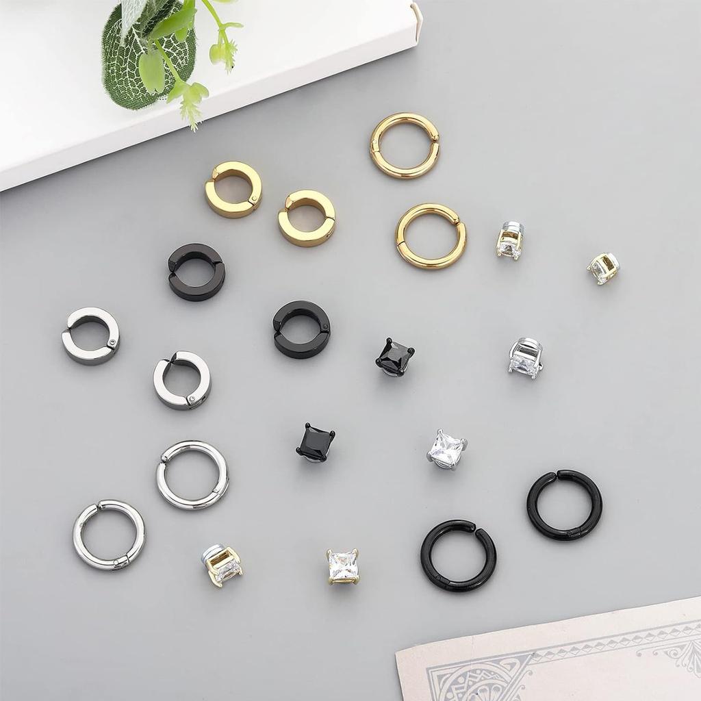 1 Pair Stainless Steel Magnetic Non-piercing CZ Stud Earrings Unisex Punk Hoop Earring Ear Clips For Men Women