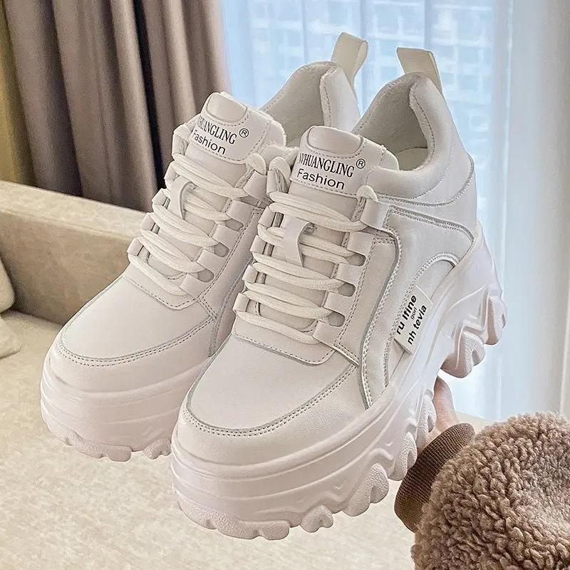 Robustní tenisky Dámské Jaro Podzim Silný spodek Tatínek Boty Žena Móda PU Kožené Tenisky na platformě Dámské