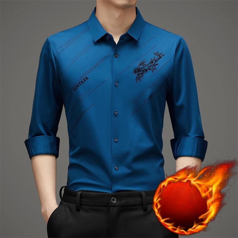 New Business Men's Winter New Velvet Thickened Men's Shirt Business Seamless Flocking Bottoming Warm Shirt