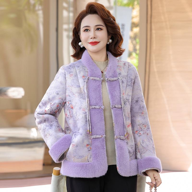 Mom's 2025 New Chinese Style Short Warm Coat for Middle-Aged and Elderly - Versatile Autumn/Winter Outerwear
