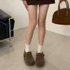 2025 new retro belt buckle fluffy shoes for women, plush thermal cotton shoes, platform-soled casual woolen lazy shoes