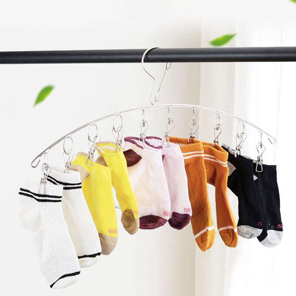 10 Pegs Clothes Dryer Rack Laundry Hanger Sock Underwear Clip Stainless Steel