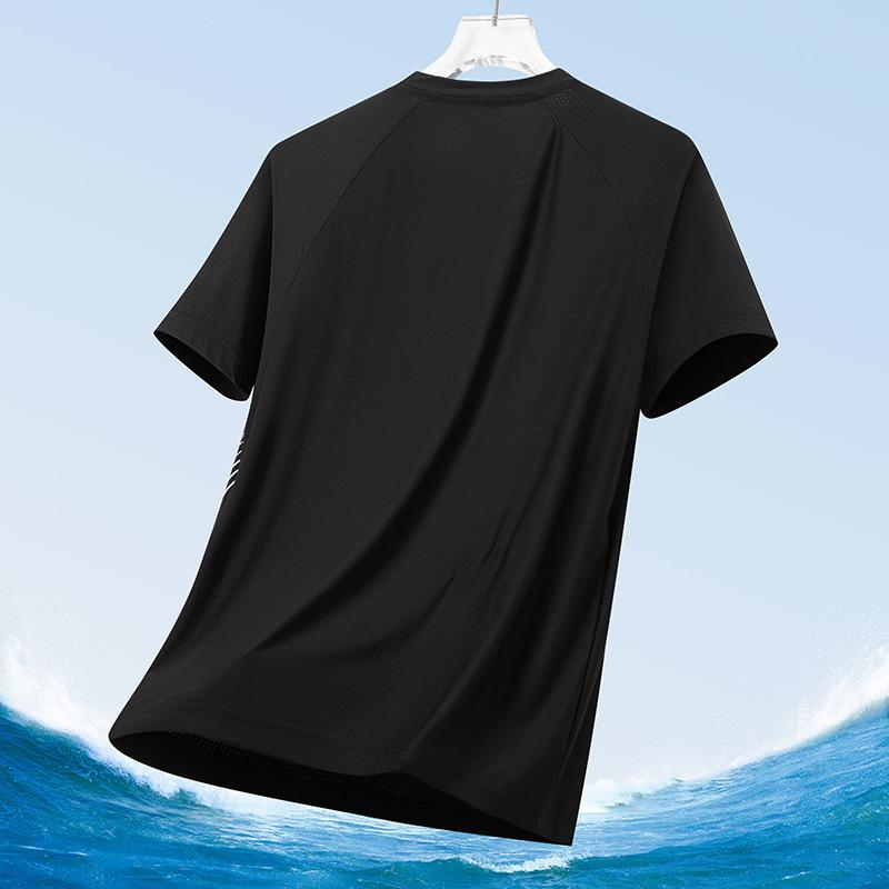 Ice Silk Short Sleeve T-Shirt Mesh Fashion Casual Blue Short Sleeve Sports Culture Shirt Ice Silk T-Shirt Men