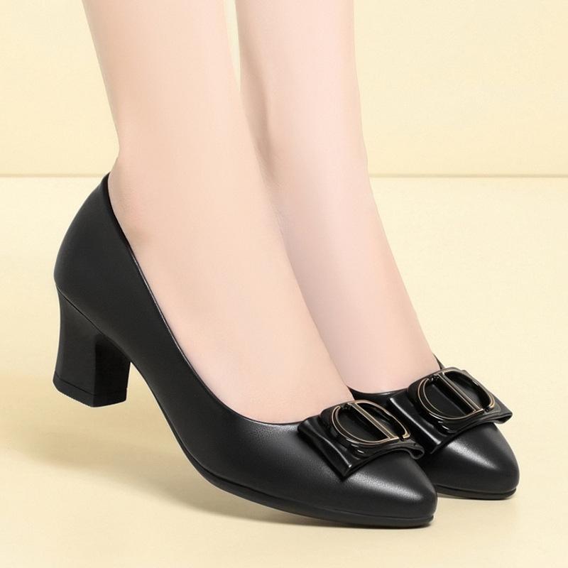 

Черные туфли на высоком каблуке для женщин весной и летом, новый стиль, туфли-лодочки с открытым верхом, водонепроницаемая платформа, кожаные туфли 36