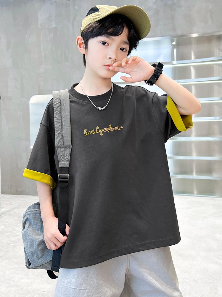 Short Sleeved Boys' T-shirt Summer Thin Version 2026 New Children's Summer Outfit Half Sleeved Pure Cotton Big Boy's Top