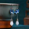 925 Sterling Silver Lotus Earrings with Hetian Jade for Women - Retro Chinese Style Imitation Cloisonné.