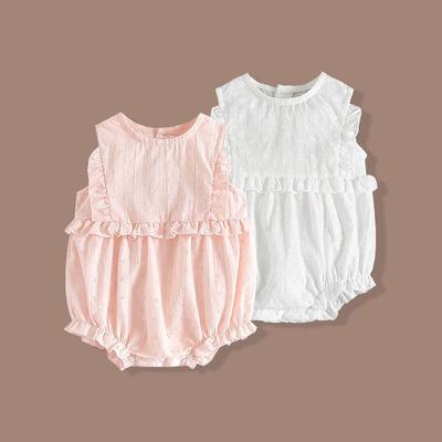 Baby Clothes, Summer Sleeveless Thin Pure Cotton One-Piece Bodysuit, Sweet Lace Baby Girl Romper for Outer Wear