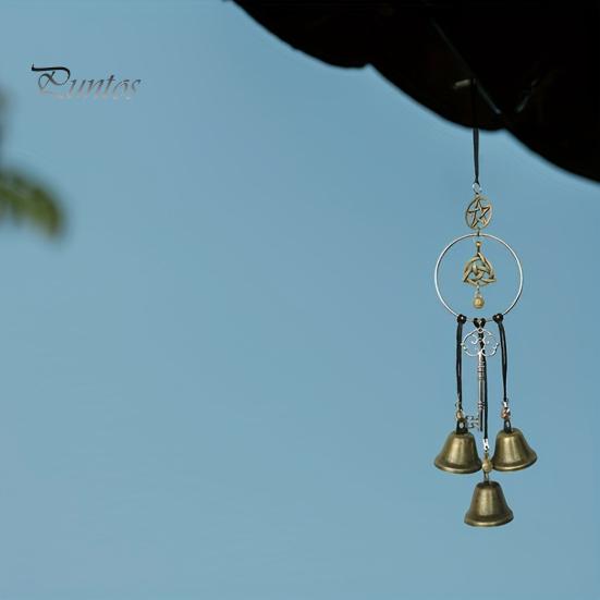 Artisan Crafted Metal Bell Witchy Door Handle Hanging Ornament, Handmade Vintage Wind Chime with Rustic Pendant Hemp Rope, Decorative for Boho
