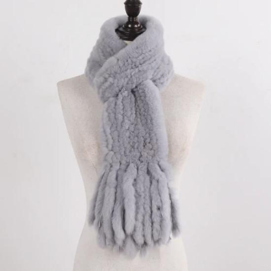 New Lady Knitted Real Rex Rabbit Fur Tassel Scarves Women Winter Warm Natural Rex Rabbit Fur Muffler Thick Knit Real Fur Scarf