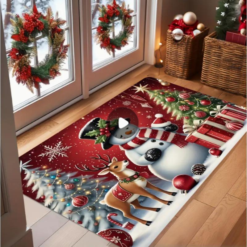 3D Weihnachtsmann späht an der Tür Fußmatte Innen- und Außenfußmatte Feiertagsdekoration Teppich Geeignet für Weihnachtsfußmatten