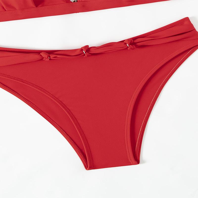 2024 Solid Color Lace-Up Halter Split Bikini Swimwear - Sexy European & American Triangle Beach Swimsuit for Women