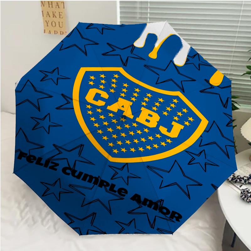 Club Atlético Boca Juniors Print Automatic Umbrella, 8 Rib Iron Frame, Plastic Handle, Suitable for Outdoor Travel &Daily , Ideal Gift