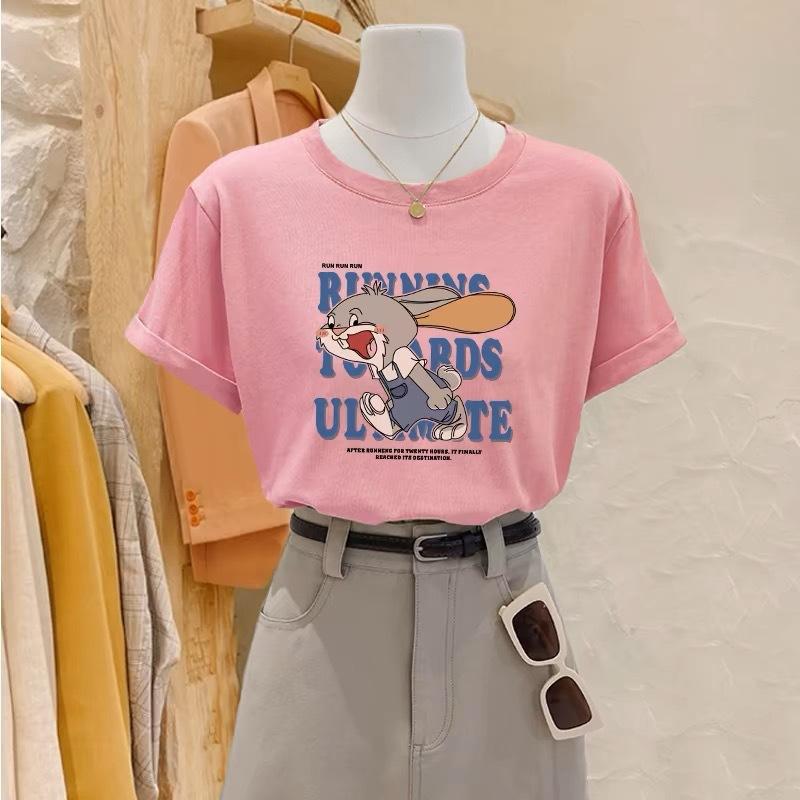 

Fashion cotton short-sleeved t-shirt women s 2025 summer new versatile and thin top niche design sense XXXXL