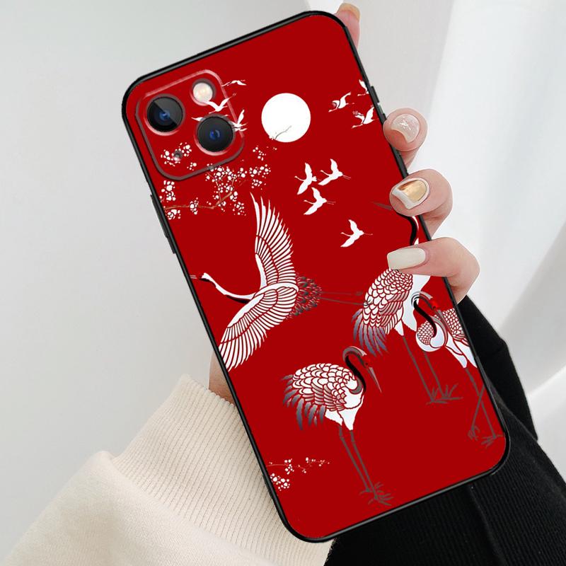 Japanese Cranes Art Phone Case For iPhone 17 Pro Max 14 13 12 11 15 16 Pro Max mini 15 16 Plus 16e 17 Air Cover