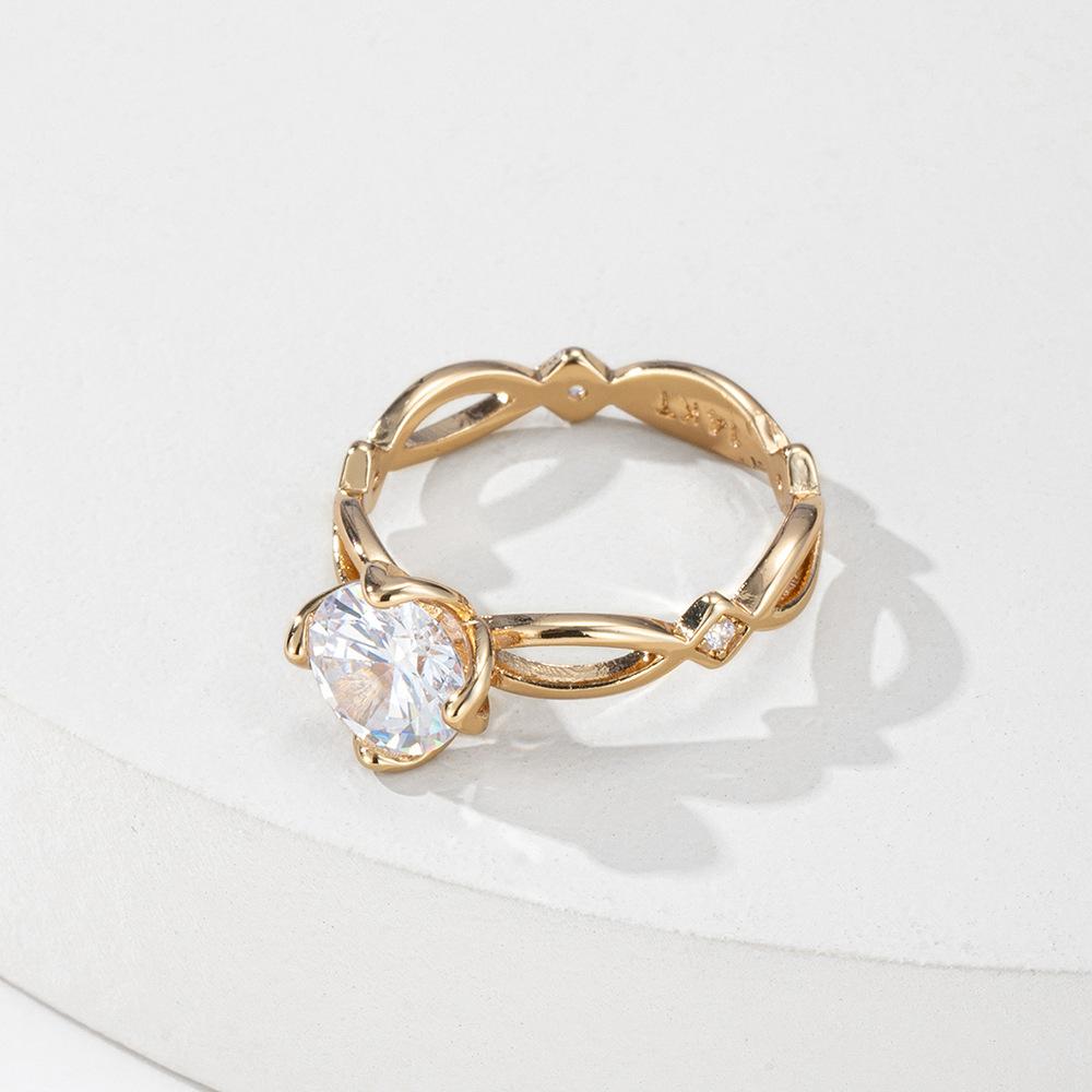 Korea Neue Mode Großhandel Einfach Exquisit Echt 14K Gold Plated Blume Zirkon Ring Elegant Damen Hochzeitsgeschenk