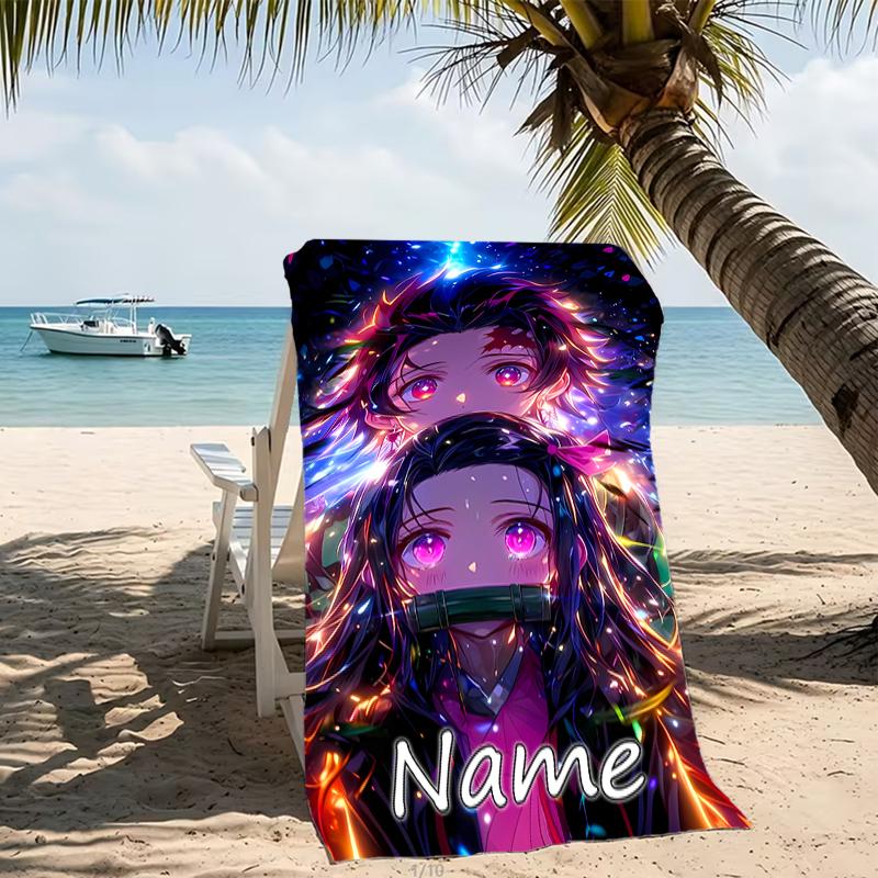 Customizable Personalized Beach Towels Demon Slayer Tanjiro Kamado Themed designs.Suitable for the Beach, Yoga, Sports;ideal As Beach Accessories