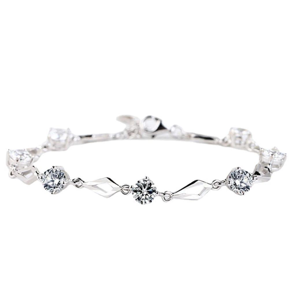 925 Silver Plated Diamond Cut Rhombus Bracelet for Women Elegant Fashion Jewelry Gift