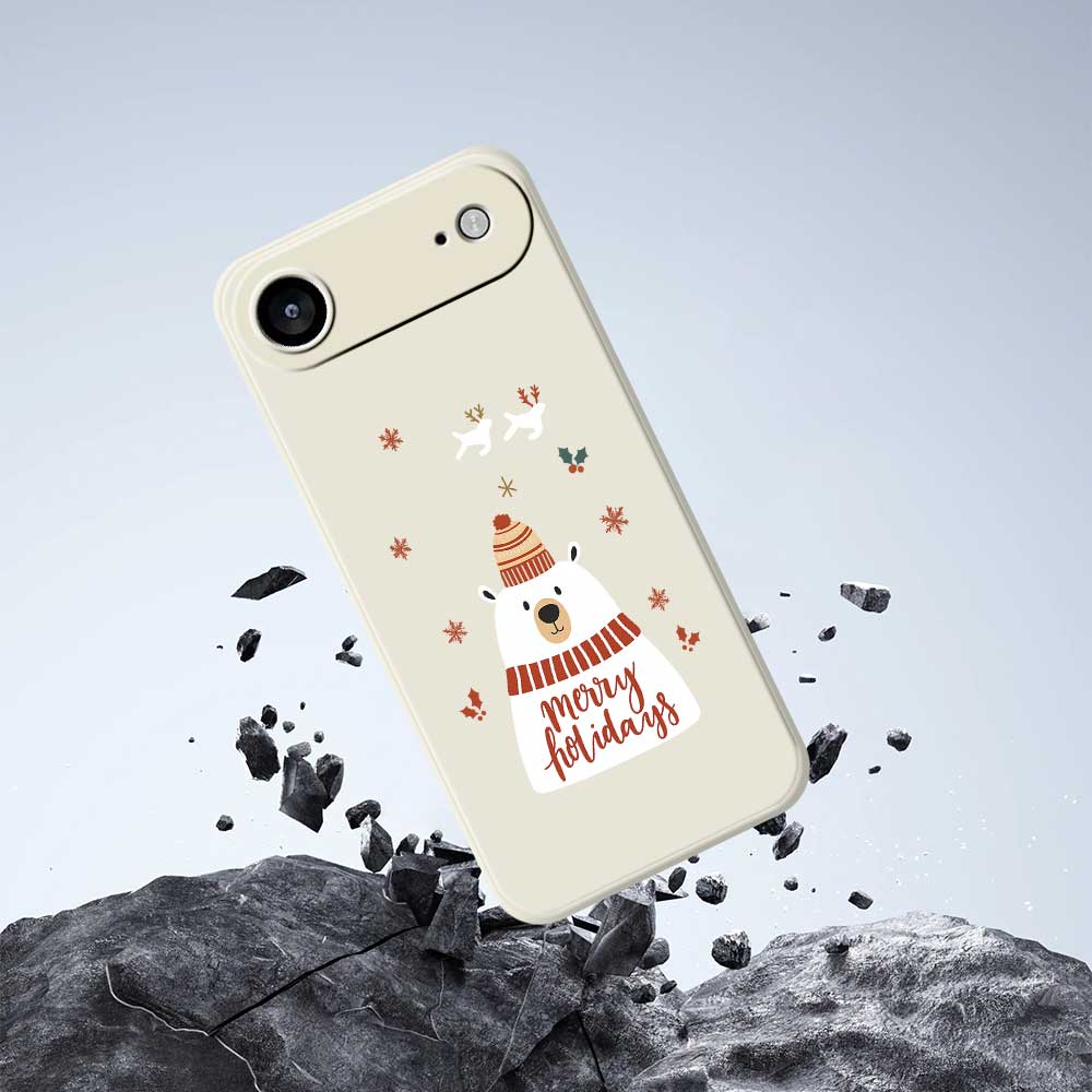 Für iPhone 17 Air Hülle Fröhliche Feiertage Bär Musterdruck Gerade Kante TPU Handy-Rückseite