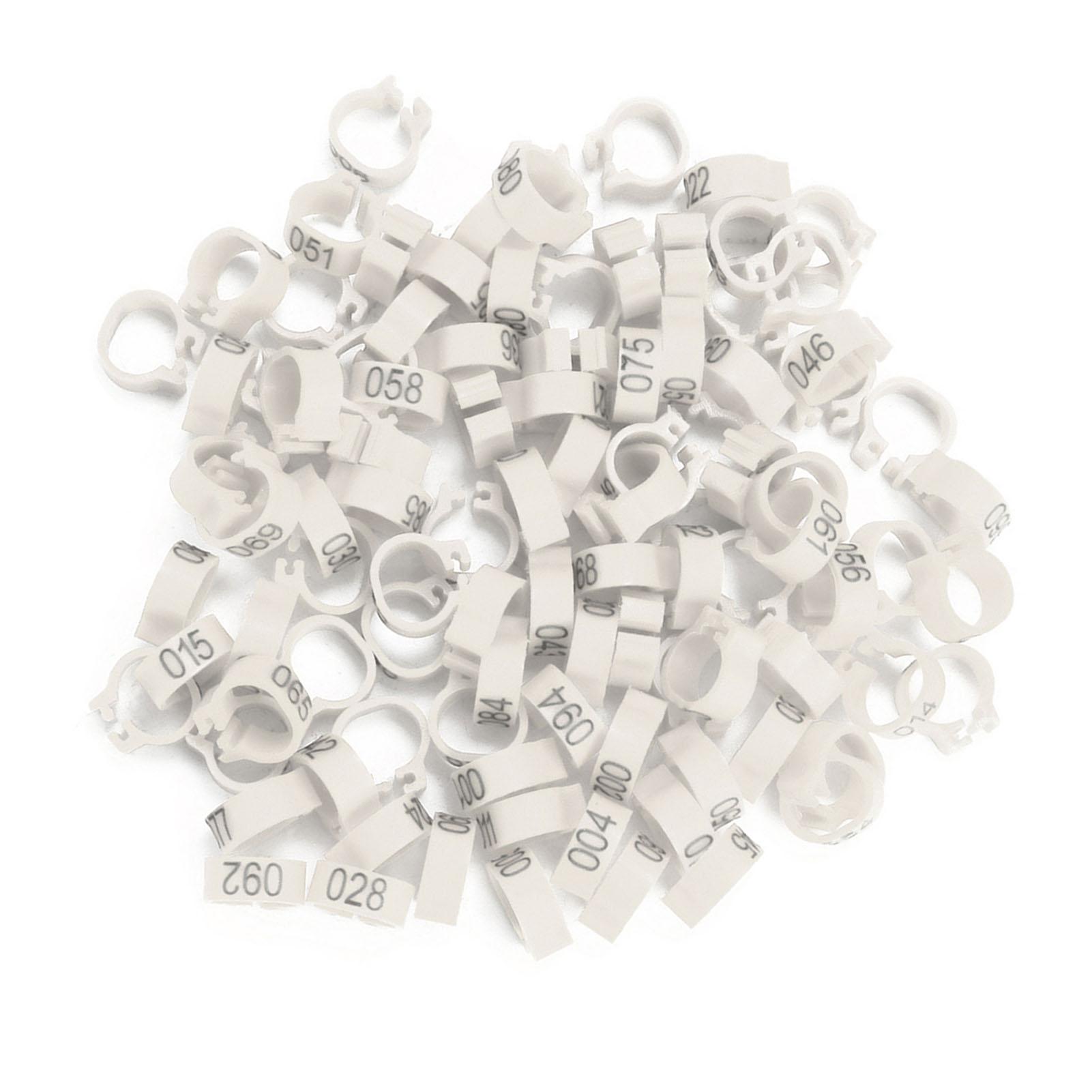 

100PCS Bag 8MM 001 100 Numbered Plastic Letter Pigeon Bird Leg Bands Rings White