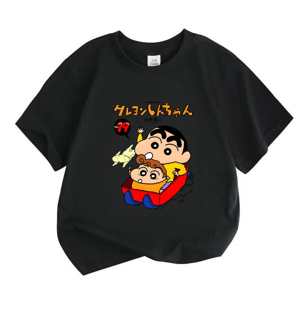 Cute Cartoon Crayon Character Print Boys Girls Crew Neck Short Sleeve T-Shirt 100% Cotton Casual Comfortable Tee for Kids Summer Daily Wear Outfit