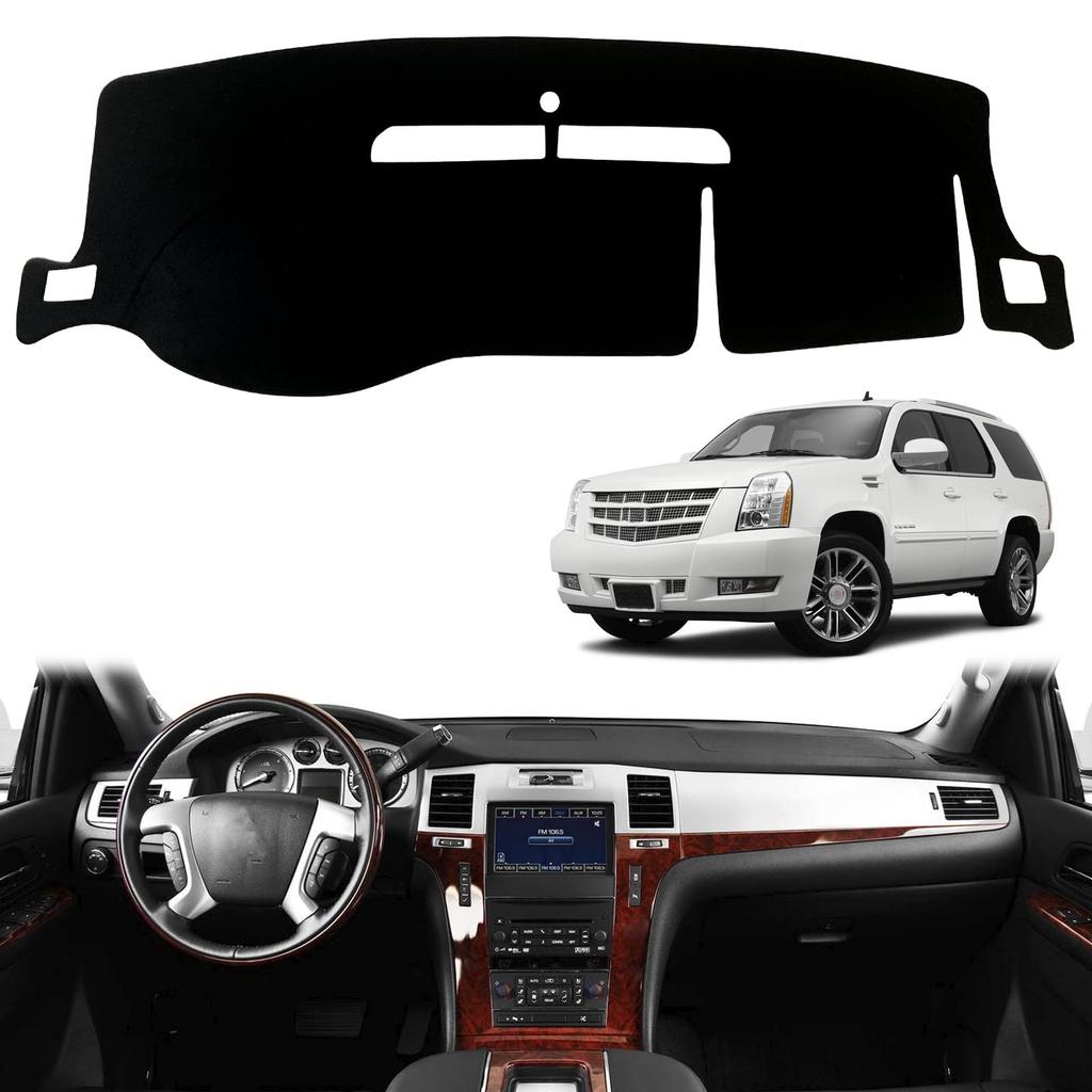 INUBOXES Dashboard Cover Mat Pad Carpet Custom Fits Cadillac Escalade No Dash Speaker Protector Sunshield Non-Slip 2007-2014, Cutouts, (Black Trim)
