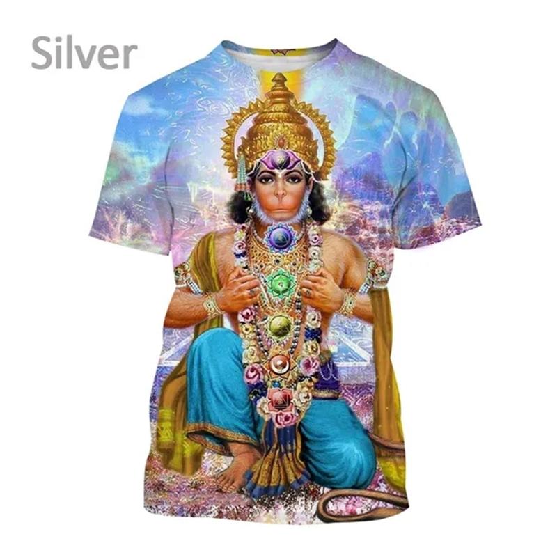 Indian Monkey God Hanuman 3D Printed T-Shirts Hindu Myth Figure Pattern Top Summer Round Neck Fashionable Casual Short Sleeved Men's T-shirts