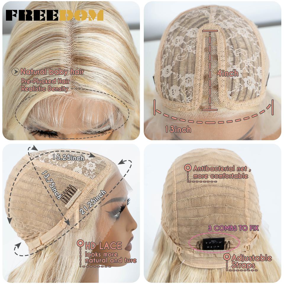 FREEDOM Synthetic Lace Front Wigs For Women 28 Inches Long Body Wave Wig Ombre Brown Blonde White Cosplay Wig Natural Hairline