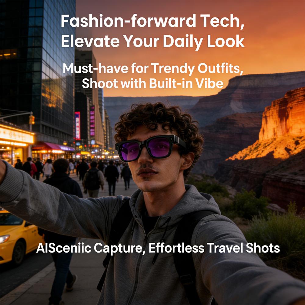 HD-Kamera Smart Glasses KI-Übersetzung Bluetooth-Anruf Tragbare Brille Leichtgewicht Reise Vlogging Outdoor-Sport Kompatibel Android iOS 800 Megapixel