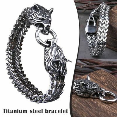 Men's Stainless Steel  Wolves Head Bracelet Bangle ARI