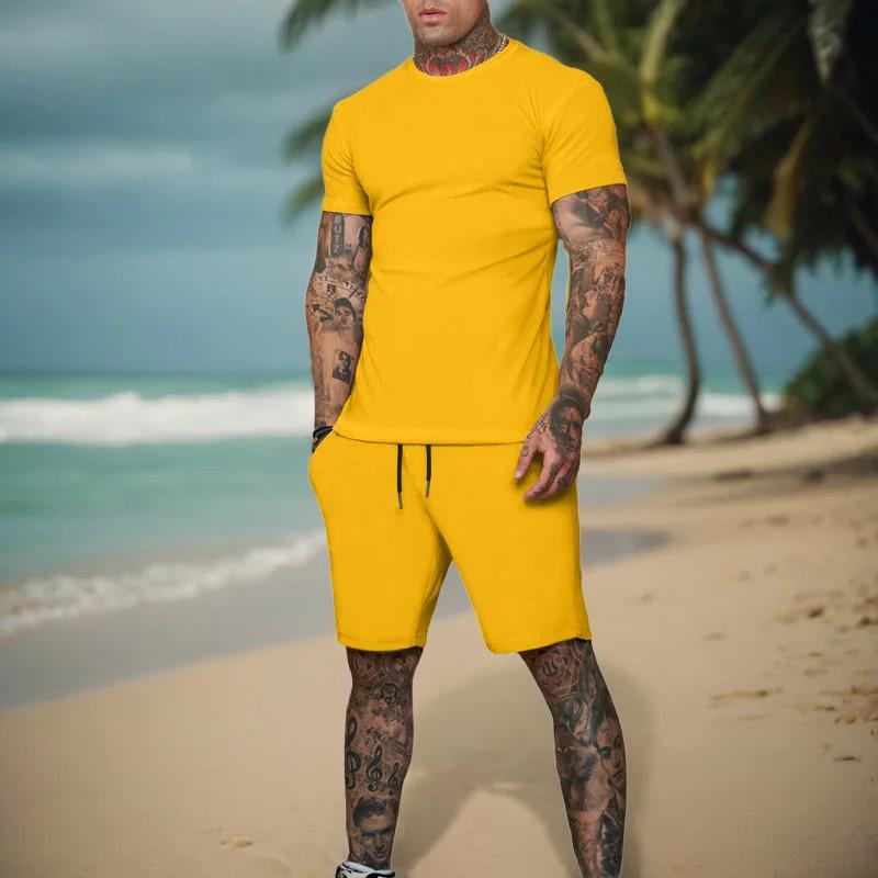 2026 Summer Street Style Men's Casual Plus Size Set - Short-Sleeved Shirt & Shorts