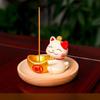 1Pc Cute Lucky Cat Zen Incense Burner Incense Insert Ornament Household Bamboo and Wood Tray Line Incense Plate Incense Holder Desktop Ornament