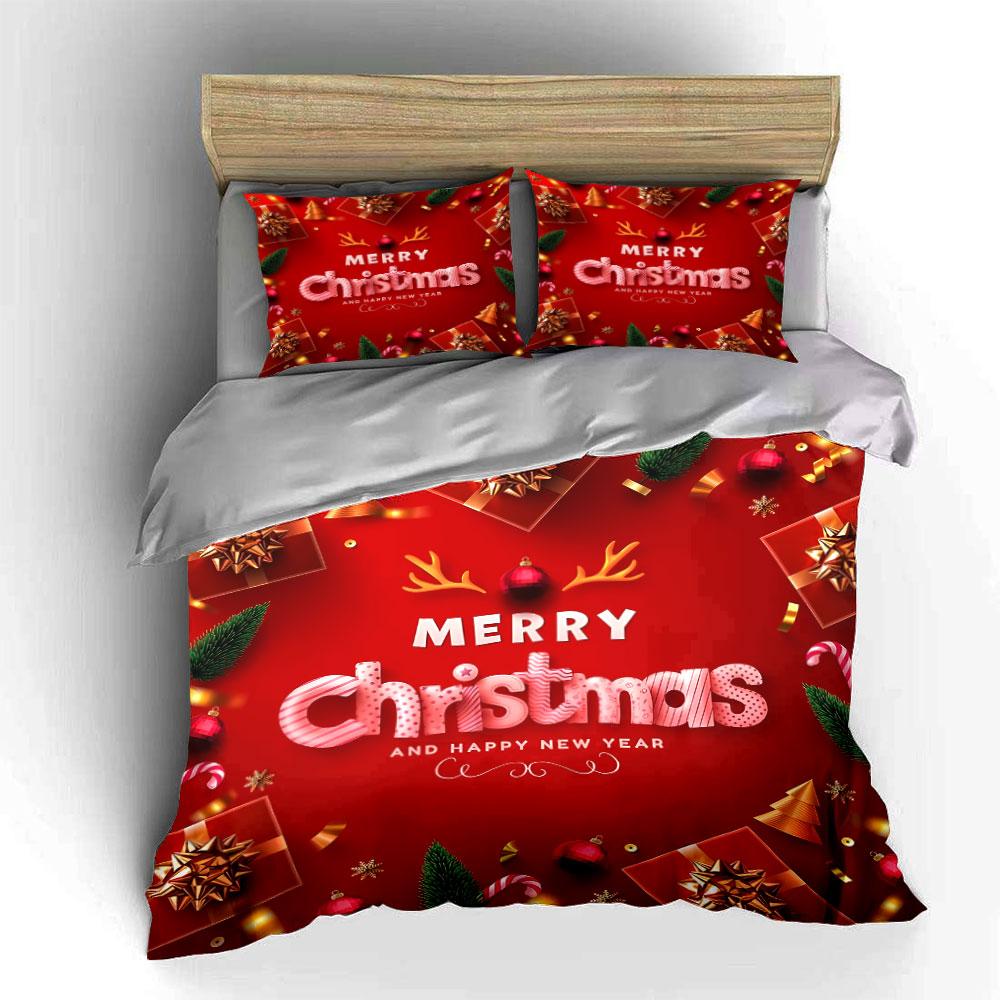 Christmas Santa and Reindeer Set Bedding Duvet Cover Set Duvet Cover Pillowcases (1*Duvet Cover 2*Pillowcases, without duvet insert)