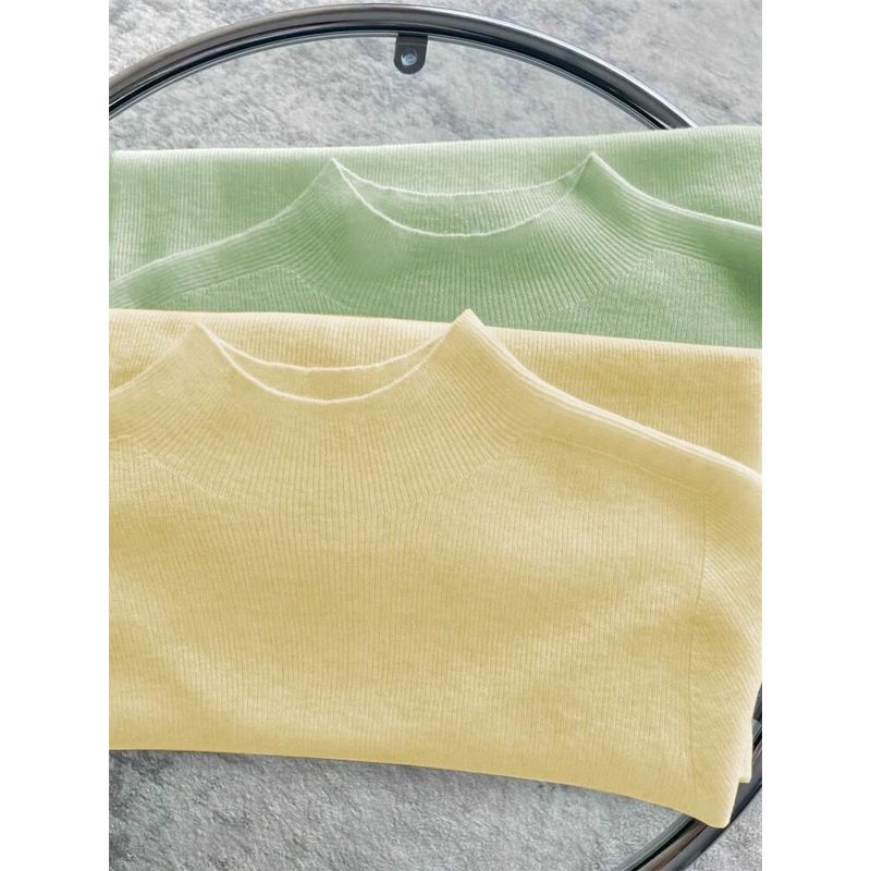 Soft and Gentle Knitted Sweater for Women, Mid-Neck Pullover, Thin Base Layer for Spring and Autumn, Half-High Collar, Age-Reducing Top